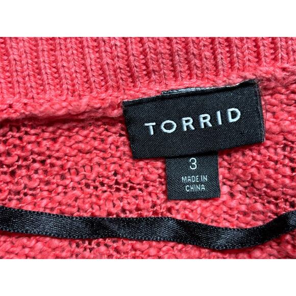 Torrid Open Stitch Cardigan Open Front SweaterWomens Size 3X Coral Long Sleeve - Picture 3 of 7